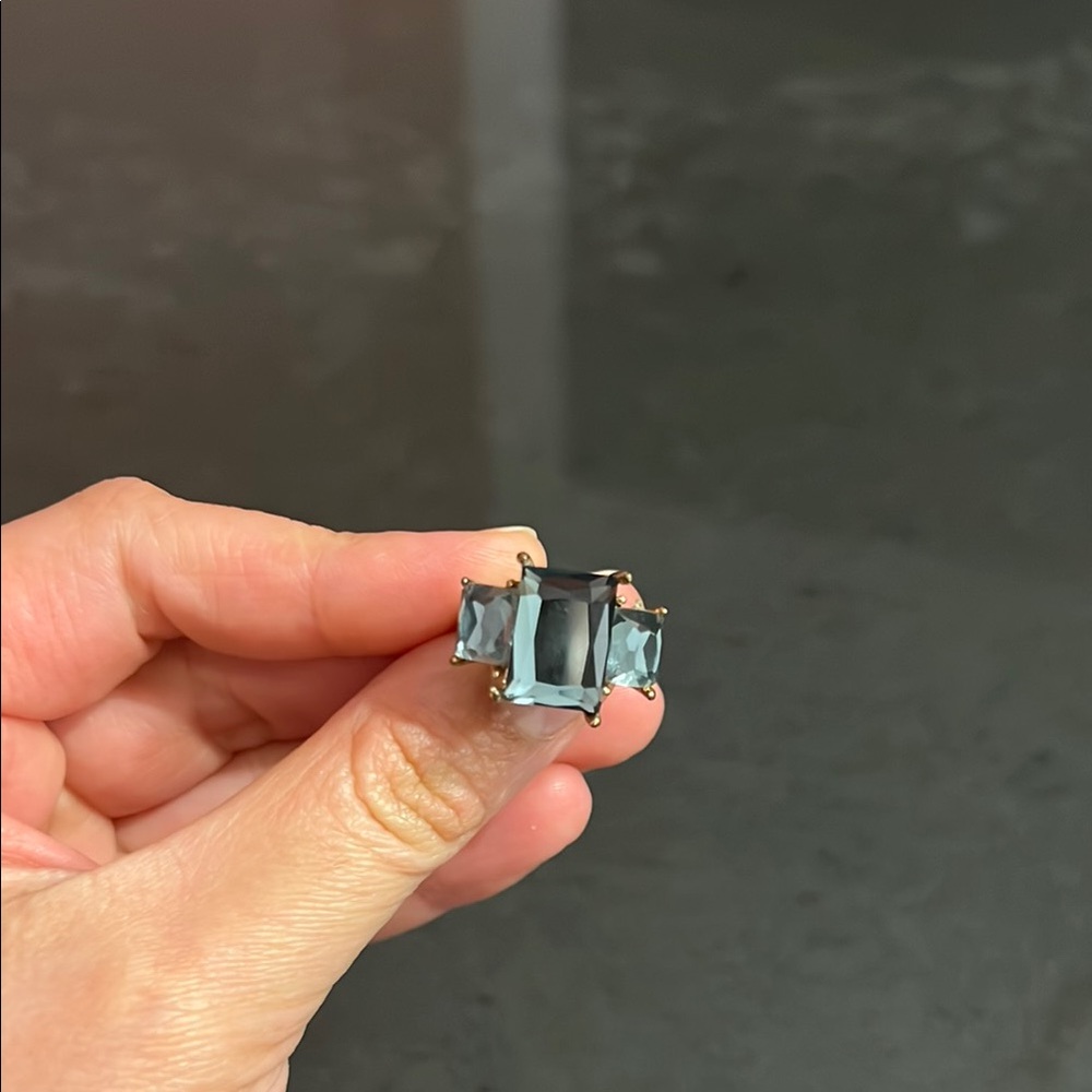 Faux aquamarine and gold plated ring with 3 emerald cut stones